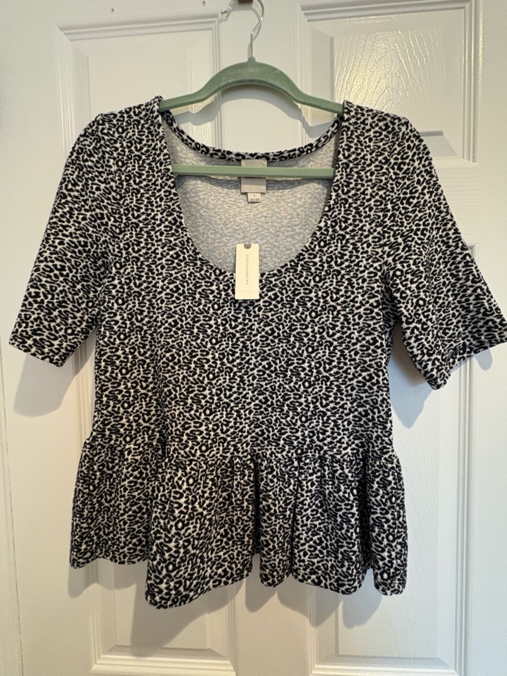 Women's Black & White Leopard Print Peplum Top